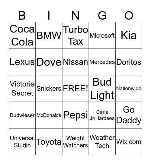 SuperBowl Bingo Card