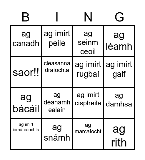 Caitheamh Aimsire Bingo Card