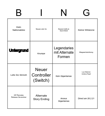 Pokemon Direct Bingo Card