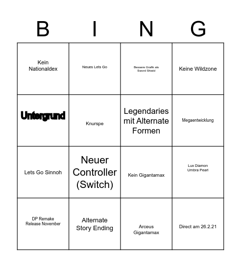 Pokemon Direct Bingo Card