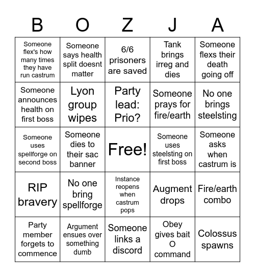 Castrum Bingo! Bingo Card