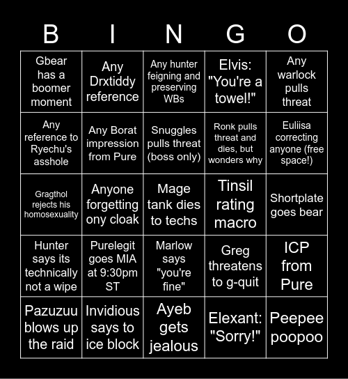 OoF Bingo! Bingo Card