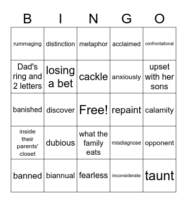 The Crossover Review Bingo Card