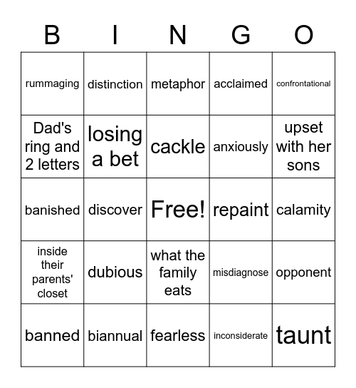 The Crossover Review Bingo Card