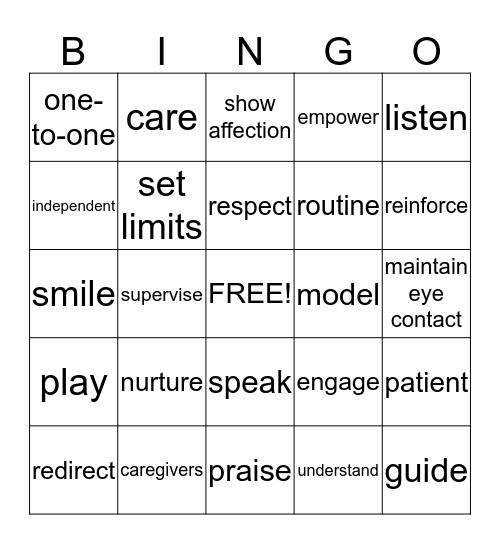 Impact of adults in child development Bingo Card