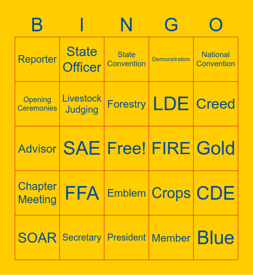 FFA Game Night Bingo Card