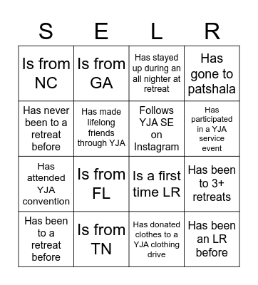 SE LR Call Bingo Card