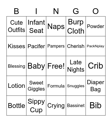 Diane's Baby Shower Bingo Card