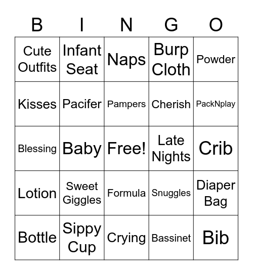 Diane's Baby Shower Bingo Card