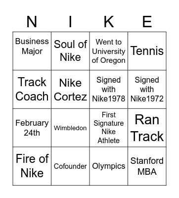 Nike History & Heritage Bingo Card
