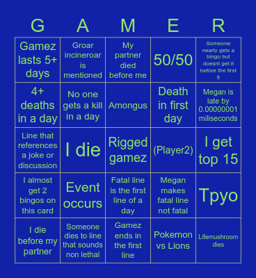 Groar (😳) Bingo Card