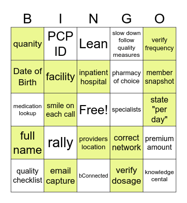 Quality Bingo Card
