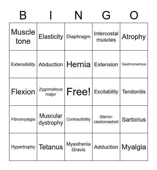 2.02 Muscular System BINGO Card