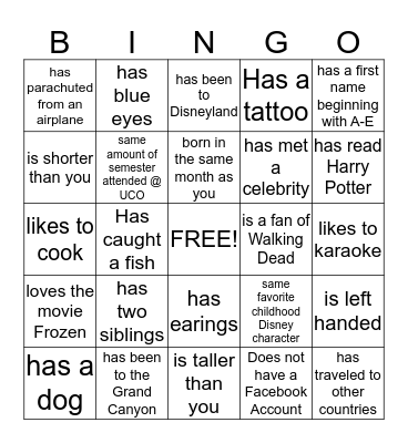 Stranger to Friends Bingo Card