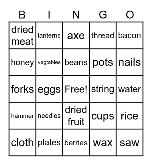 Pioneer Bingo Card