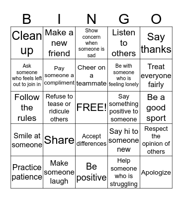 Acts of Kindness Bingo Card