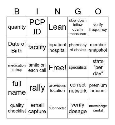 Quality Bingo Card