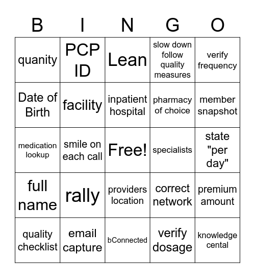 Quality Bingo Card