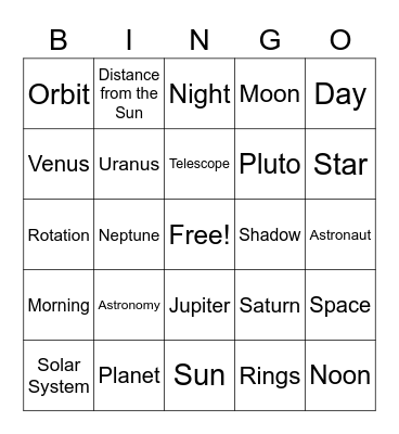 The Solar System Bingo Card