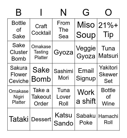 Nanaya Bingo Card