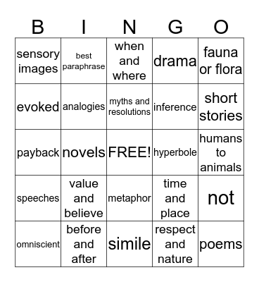 BINGO LINGO Bingo Card