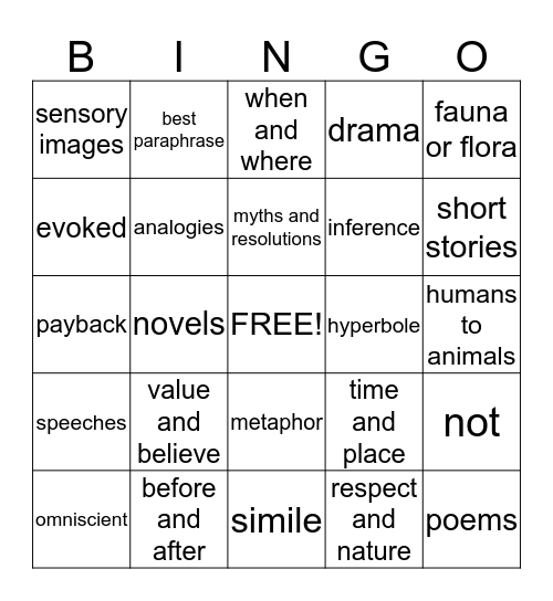 BINGO LINGO Bingo Card