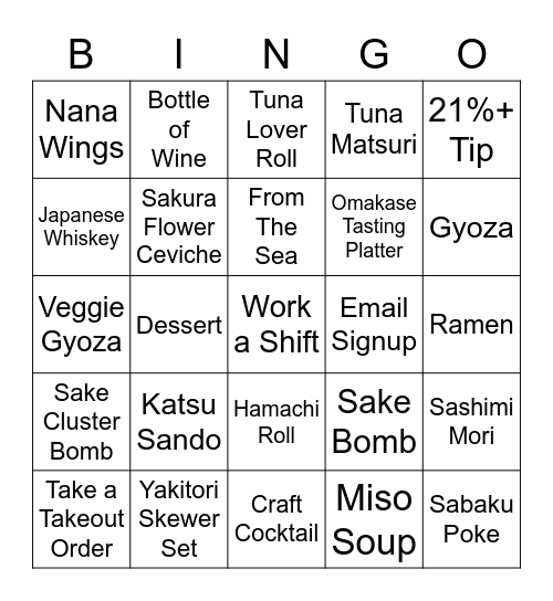 Nanaya Bingo Card