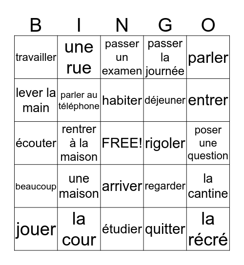 Pendant et après les cours (Ch 3) Bingo Card