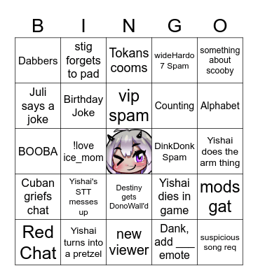 Yishai's Stream Bingo Card