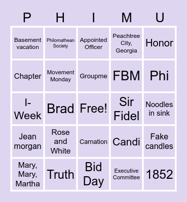 ΦΜ BINGΦ Bingo Card