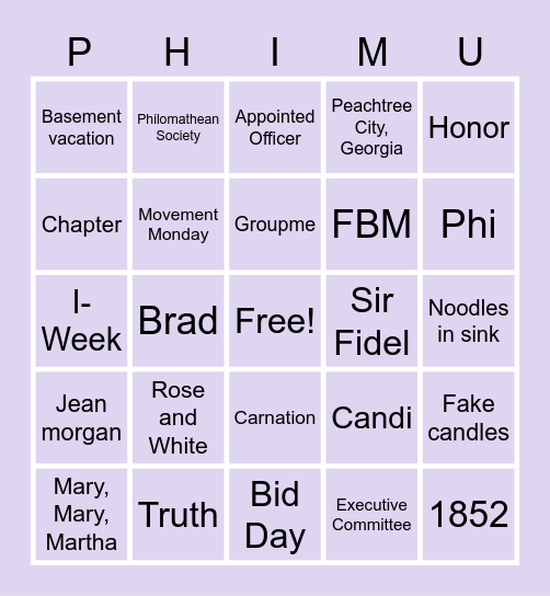 ΦΜ BINGΦ Bingo Card