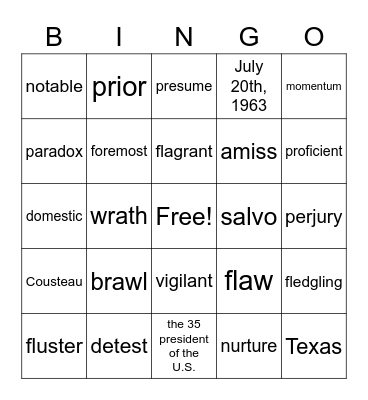 7th Grade Unit 7 Vocab! Bingo Card