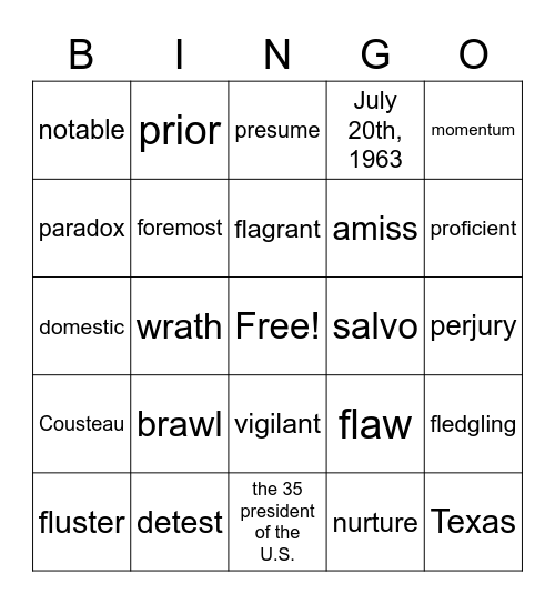 7th Grade Unit 7 Vocab! Bingo Card