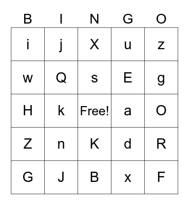 Letters Bingo Card