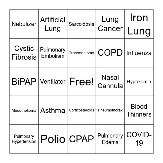 Lung Disorder/ Treatment Research Bingo Card