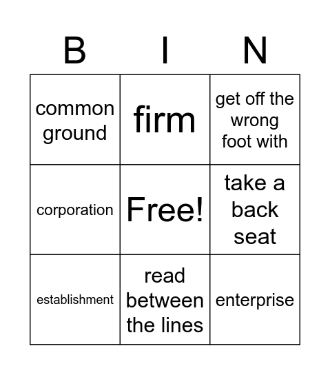 Business Bingo Card