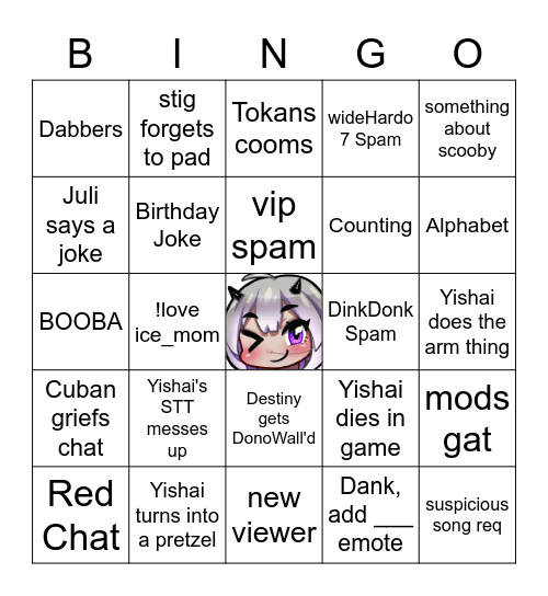 Yishai's Stream Bingo Card