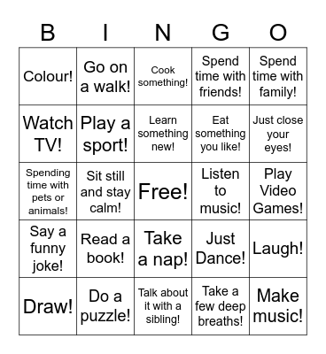 What do we do when we are stressed? Bingo Card