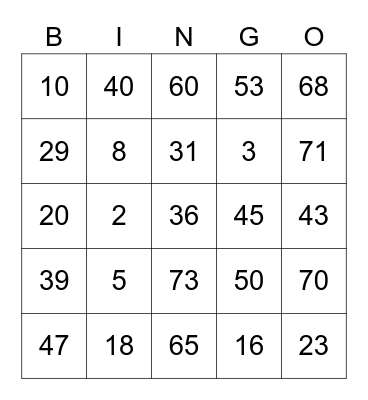 Sign Language Bingo Card