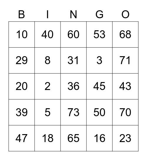 Sign Language Bingo Card