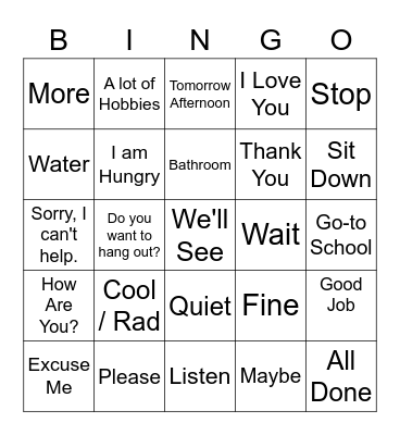 Sign Language Bingo Card