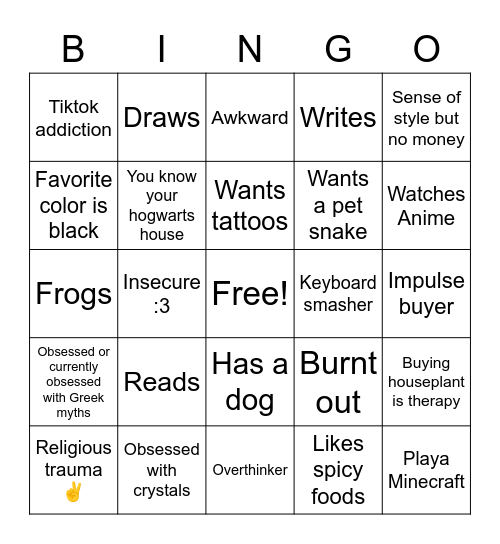 Bongobongo Bingo Card