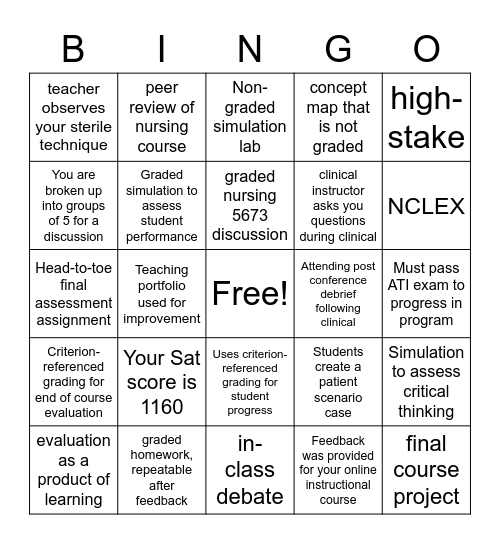 Summative & Formative Bingo Card