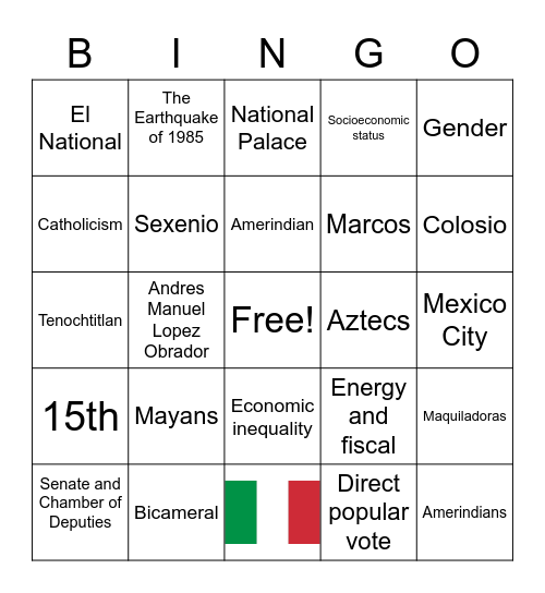Mexican Government Bingo Card