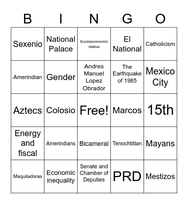 Mexican Government Bingo Card