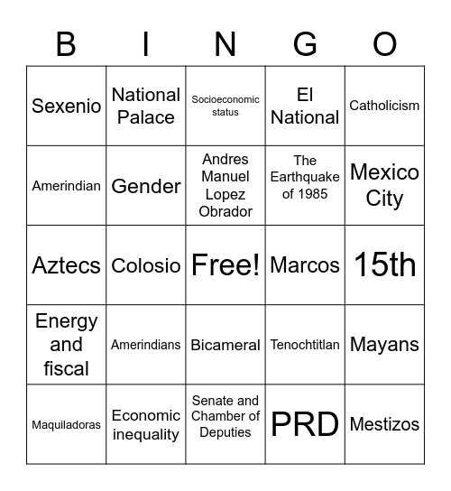 Mexican Government Bingo Card