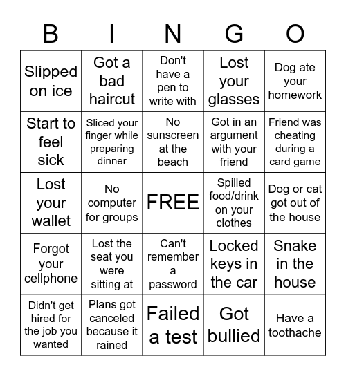 What to do next... Bingo Card