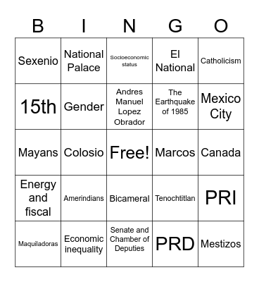 Mexican Government Bingo Card