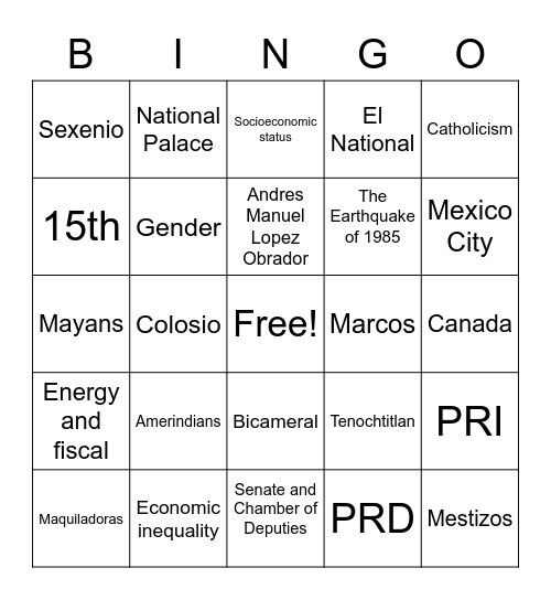 Mexican Government Bingo Card