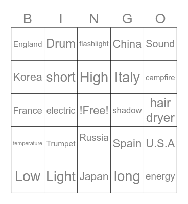 Action Time Bingo! Bingo Card